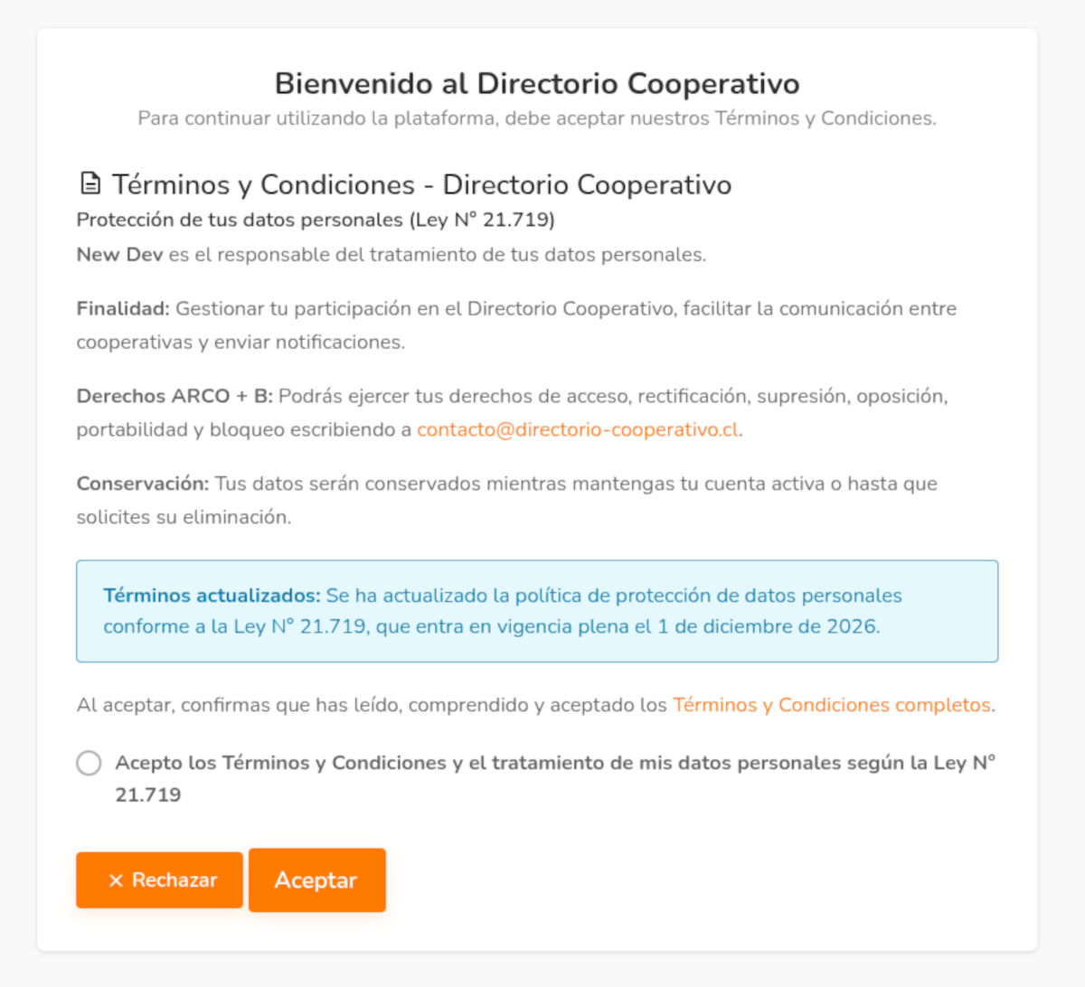 Directorio Cooperativo actualiza sus Términos y Condiciones